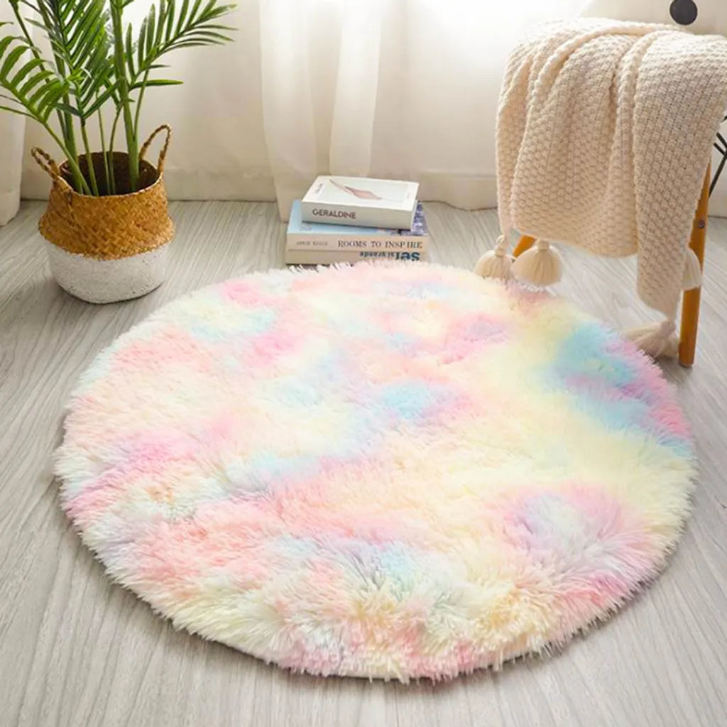 Weiche Flauschige Teppiche Runder Plüsch Regenbogen Farbverlauf Bodenmatte Hängender Korb Matte Teppich 100CM
