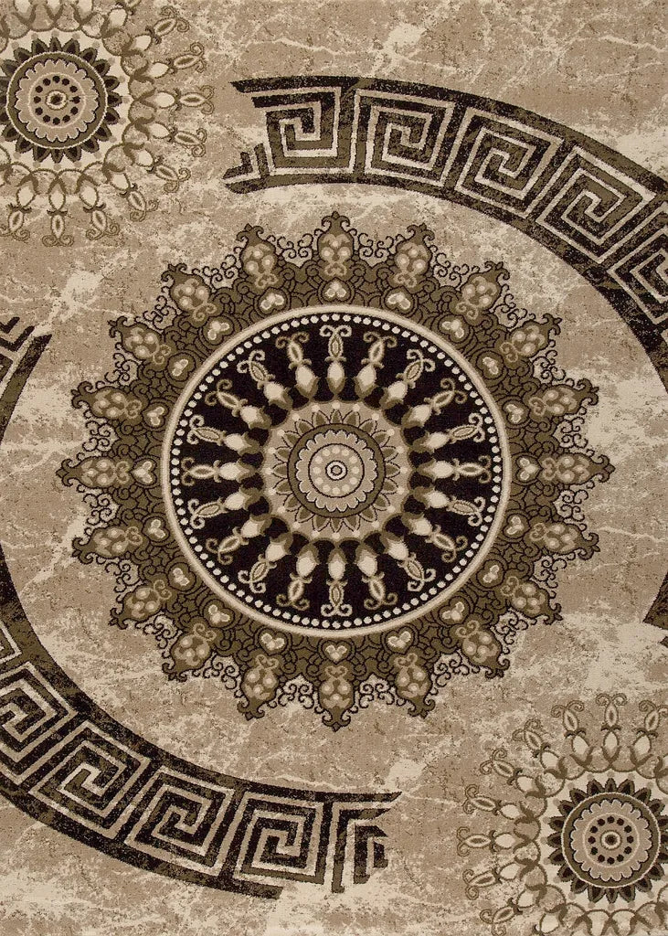 VIMODA Teppich Wohnzimmer Klassisch Kurzflor Orient Design Vintage Mandala Muster Dunkelbraun Braun Beige, Maße:240x340 Cm