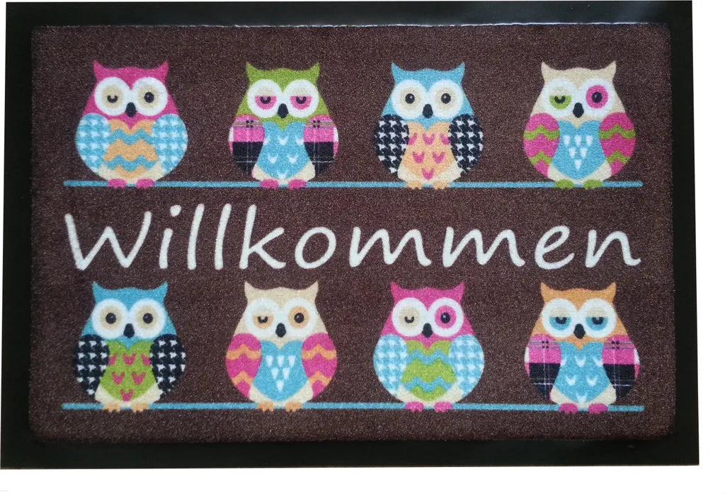Fußmatte Fußabtreter Schmutzmatte Motiv Design Eule OWL -braun