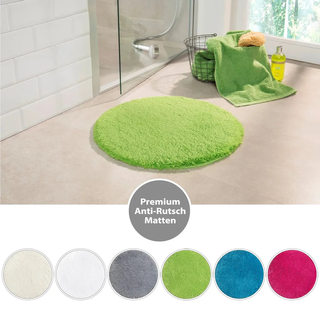 PANA® Flauschige Hochflor Badematte - Versch. Größen, Formen & Farben, Farbe:Grün, Größe:rund 90cm