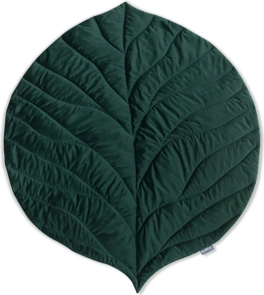 Bellochi Spielmatte Für Baby Und Kinder - Dunkelgrün - 138x120 Cm - Universal Spielteppich Zum Krabbelnlernen - Für Innen- Und Außenbereich - Weiches Veloursstoff - Blattform
