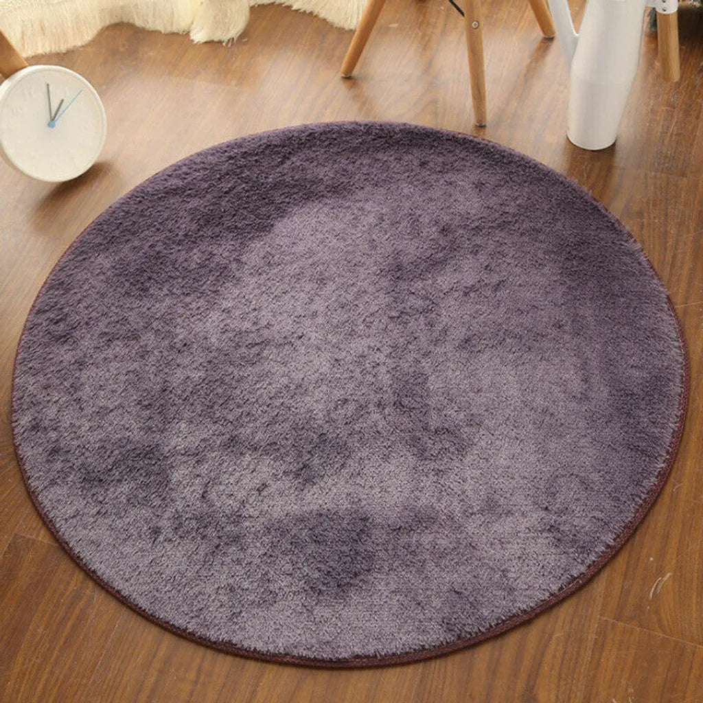 Hochflor Teppich Rund Grau Ø60 Zimmerteppich Kinderzimmer Shaggy Matte Flächenteppich