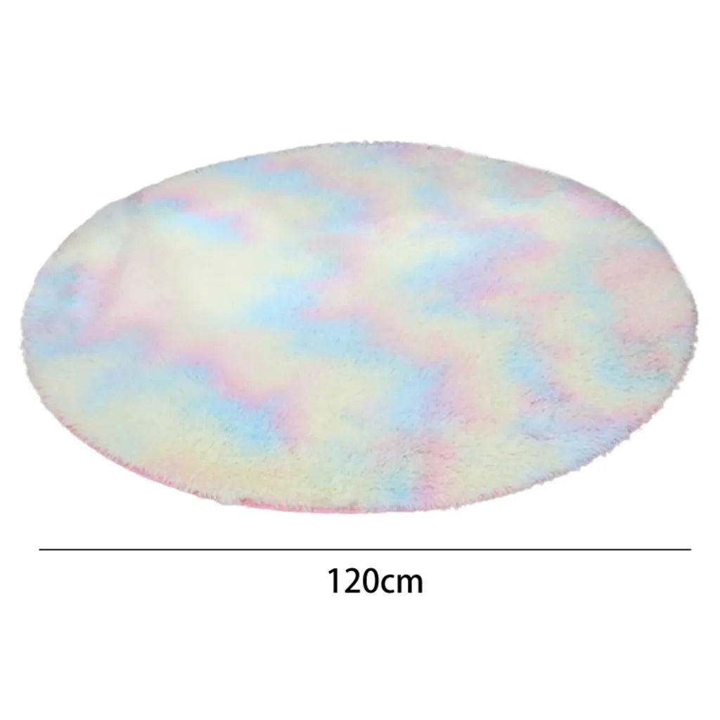 120cm Regenbogen Hochflor Runden Teppich Wohnzimmer Fellteppich Kunstfell Flauschig Dicker Waschmaschinenfest
