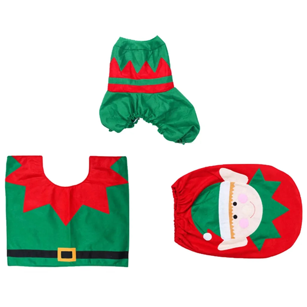 3er/set Bad WC Sitzbezug, Badematte Teppich, Wassertank Deckel Sitzbezug, Weihnachten Badezimmer Dekoration