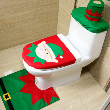  3er/set Bad WC Sitzbezug, Badematte Teppich, Wassertank Deckel Sitzbezug, Weihnachten Badezimmer Dekoration