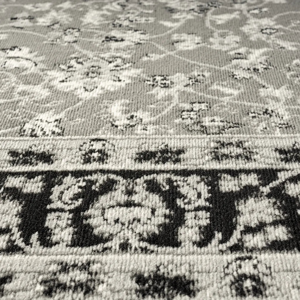  Orient Teppich Grau Schwarz Klassisch Dicht Gewebt Mit Ornament Und Blumenmotiven, Maße:160x230 Cm