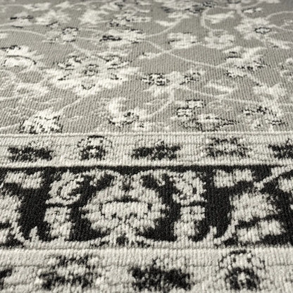  Orient Teppich Grau Schwarz Klassisch Dicht Gewebt Mit Ornament Und Blumenmotiven, Maße:160x230 Cm