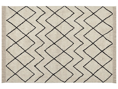  Teppich Beige Baumwolle Rechteckig 160 X 230 Cm Geometrisches Muster Fransen Handgetuftet Boho Kurzhaar Fußbodenheizung Geeignet Wohnzimmer