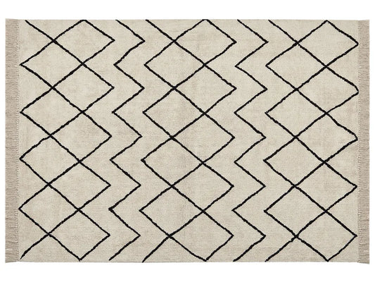 Teppich Beige Baumwolle Rechteckig 160 X 230 Cm Geometrisches Muster Fransen Handgetuftet Boho Kurzhaar Fußbodenheizung Geeignet Wohnzimmer