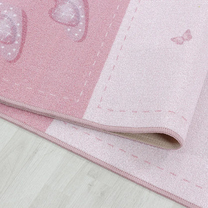  Kinderteppich,Krone,Zauberstab,Prinzessin,Kettelteppich,mädchen,Farbe:Pink, Farbe:PINK, Grösse:120 Cm X 170 Cm