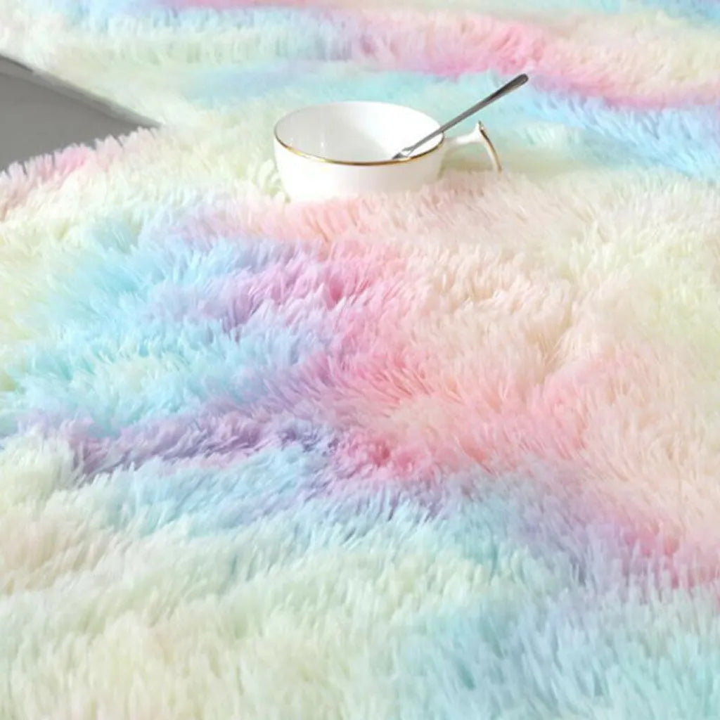  80cm Regenbogen Runden Flauschige Teppiche Bettvorleger Soft Shaggy Hochflor