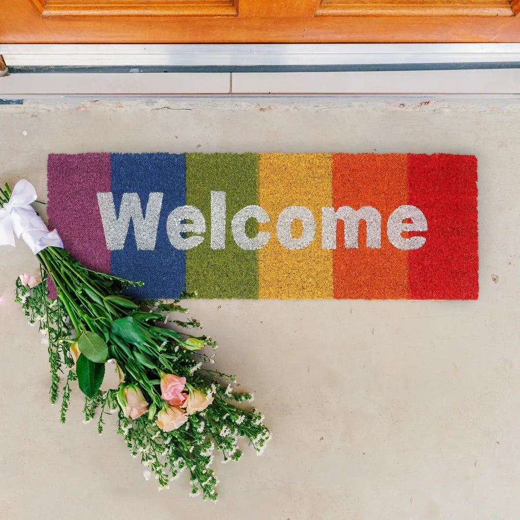  Relaxdays Kokos Fußmatte "Welcome" Regenbogen