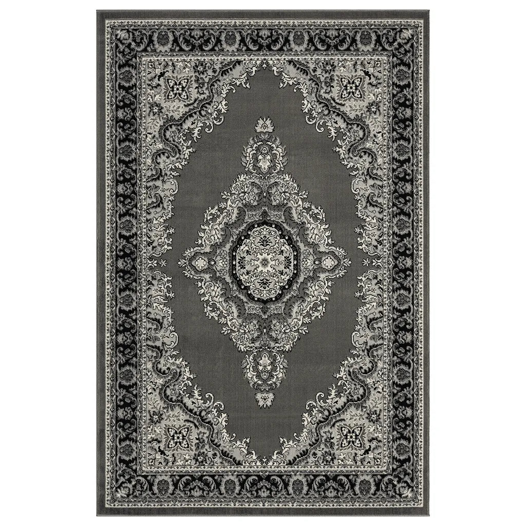  Orient Teppich Grau Schwarz Klassisch Ornament Dicht Gewebt Kurzflor Farbecht , Maße:240x340 Cm