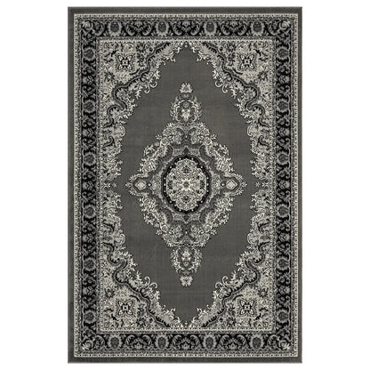  Orient Teppich Grau Schwarz Klassisch Ornament Dicht Gewebt Kurzflor Farbecht , Maße:240x340 Cm