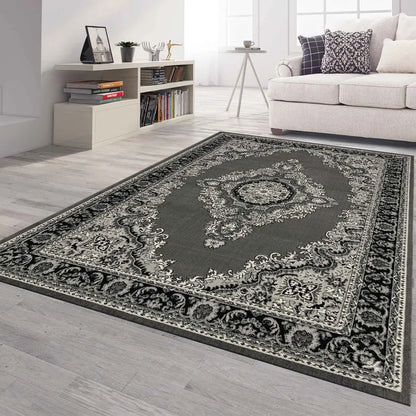  Orient Teppich Grau Schwarz Klassisch Ornament Dicht Gewebt Kurzflor Farbecht , Maße:240x340 Cm