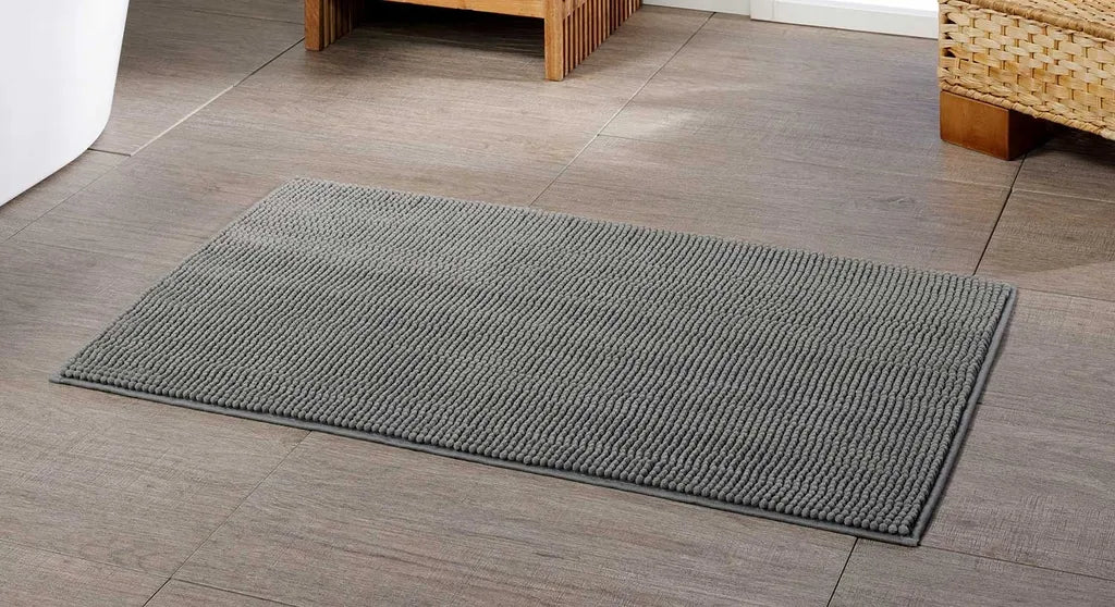  GÖZZE Chenille Badteppich 60x100 Cm Badvorleger Anti-Rutsch-Beschichtung Anthrazit