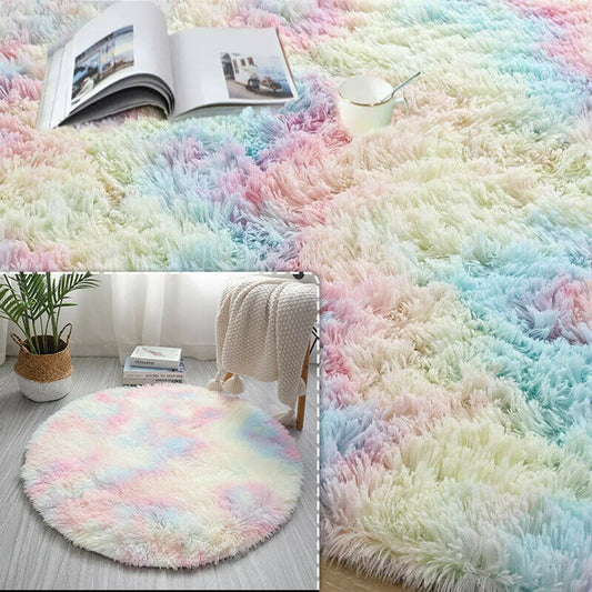  120cm Regenbogen Runden Flauschige Teppiche Bettvorleger Soft Shaggy Hochflor