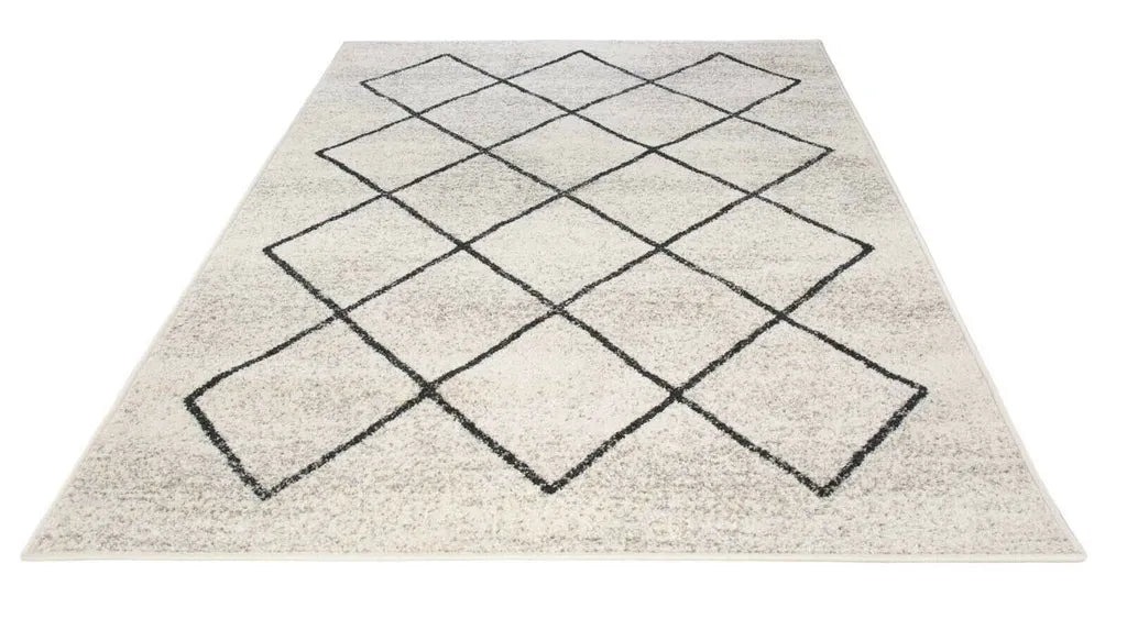  Teppich Raute Grau Creme Muster Kurzflor Geometrisch Wohnzimmer Modern Flachflor 160 X 235 Cm
