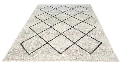  Teppich Raute Grau Creme Muster Kurzflor Geometrisch Wohnzimmer Modern Flachflor 160 X 235 Cm