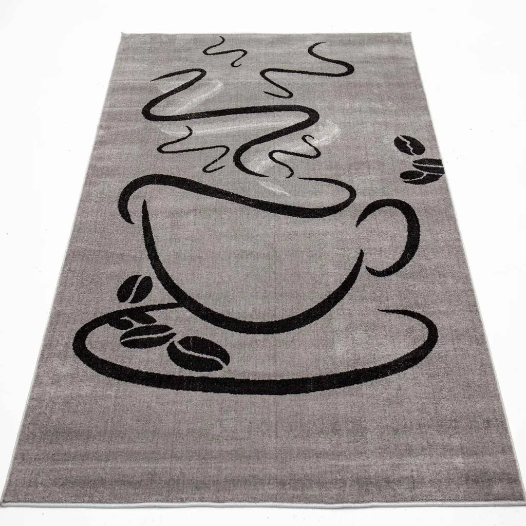  Küchenteppich Grau Trendiger Kaffee Teppich, Cappuccino Muster Tasse Kurzflor, Maße:140x200 Cm