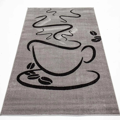  Küchenteppich Grau Trendiger Kaffee Teppich, Cappuccino Muster Tasse Kurzflor, Maße:140x200 Cm