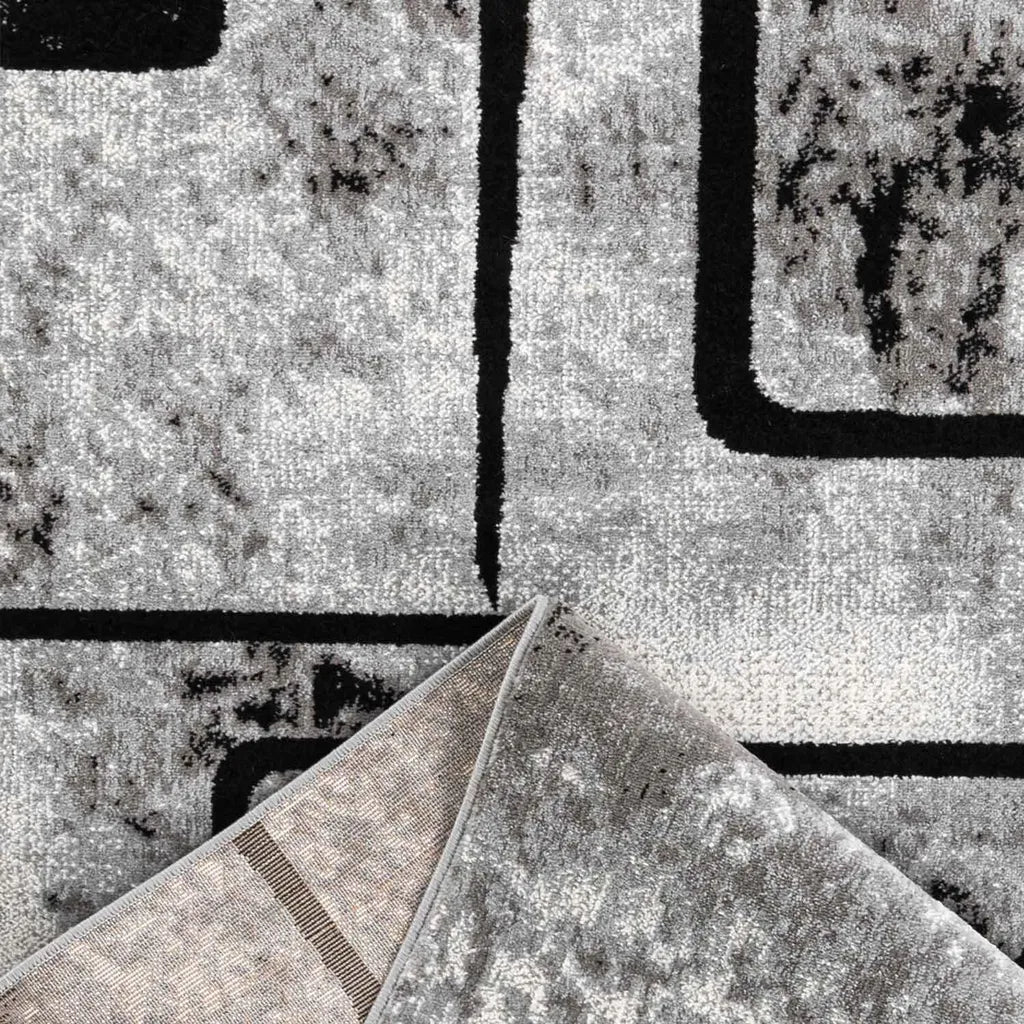  Teppich Grau Wohnzimmer Kurzflor Geometrisch Muster Abstrakt Meliert, Maße:60x110 Cm