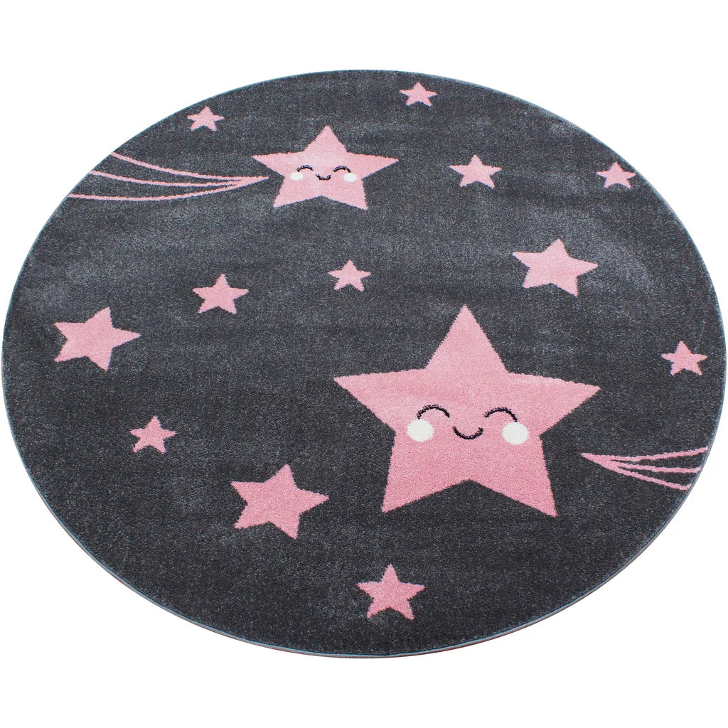  Kinderzimmerteppich,Sternschnuppe,kurzflor Kinderteppich,mädchen,Farbe:Pink, Farbe:PINK, Grösse:120 Cm X 120 Cm Rund