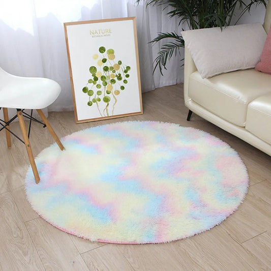  120cm Regenbogen Hochflor Runden Teppich Wohnzimmer Fellteppich Kunstfell Flauschig Dicker Waschmaschinenfest
