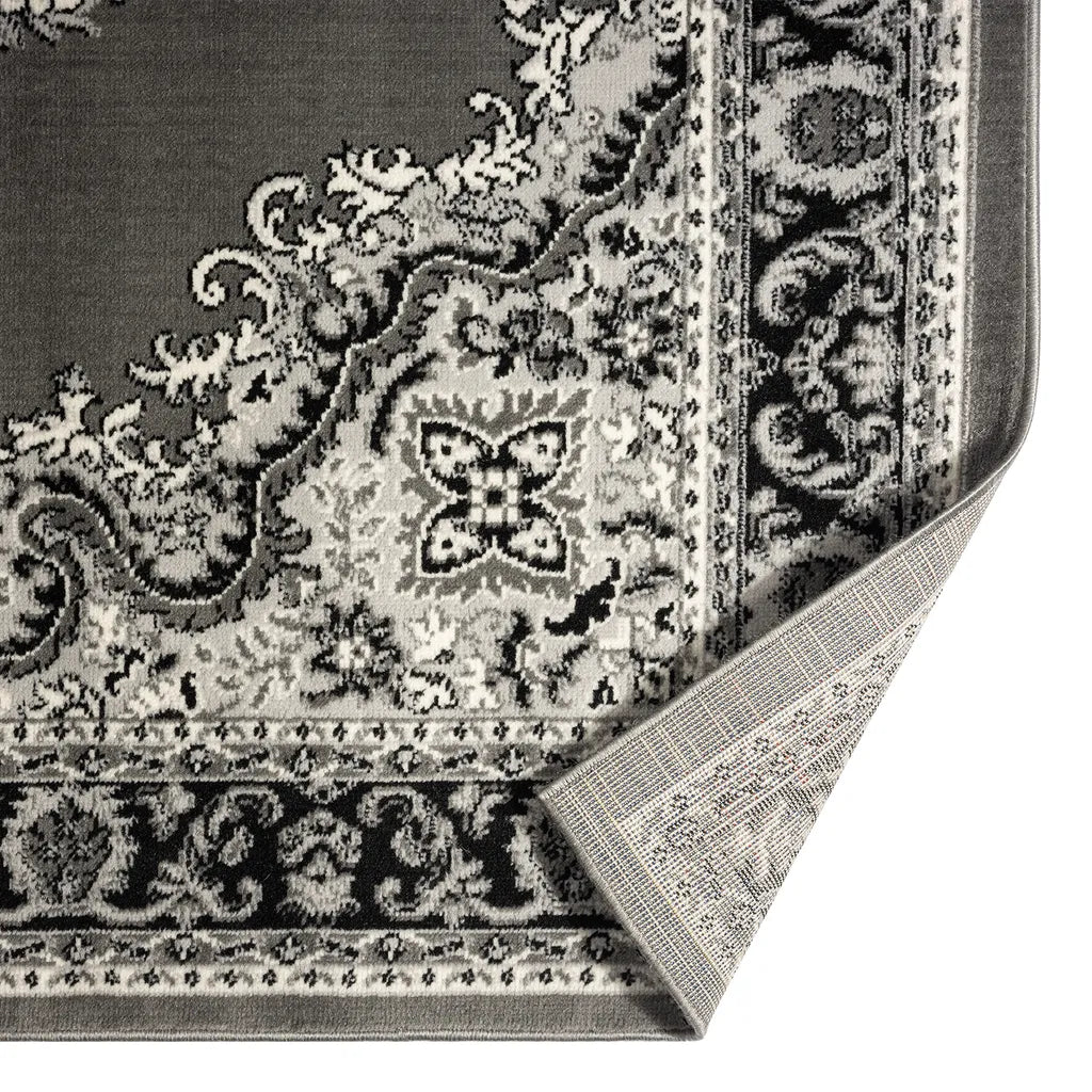  Orient Teppich Grau Schwarz Klassisch Ornament Dicht Gewebt Kurzflor Farbecht , Maße:240x340 Cm