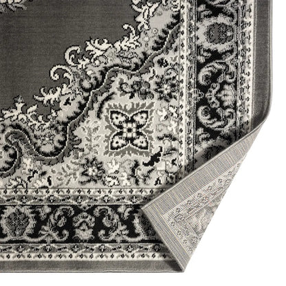  Orient Teppich Grau Schwarz Klassisch Ornament Dicht Gewebt Kurzflor Farbecht , Maße:240x340 Cm