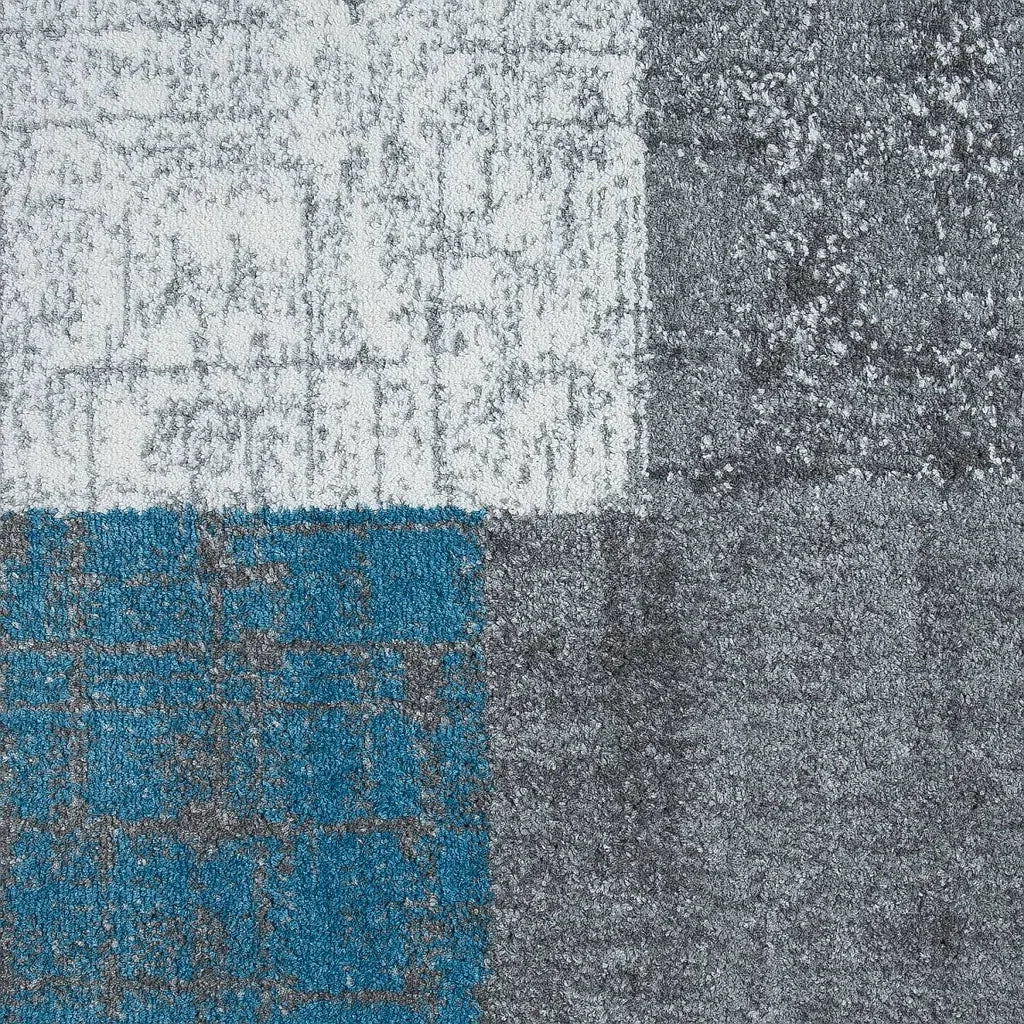  Designer Moderner Wohnzimmer Teppich In Türkis, Grau Und Weiß Mit Kachel Optik Kurzflor, Maße:140x200 Cm