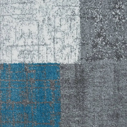  Designer Moderner Wohnzimmer Teppich In Türkis, Grau Und Weiß Mit Kachel Optik Kurzflor, Maße:140x200 Cm