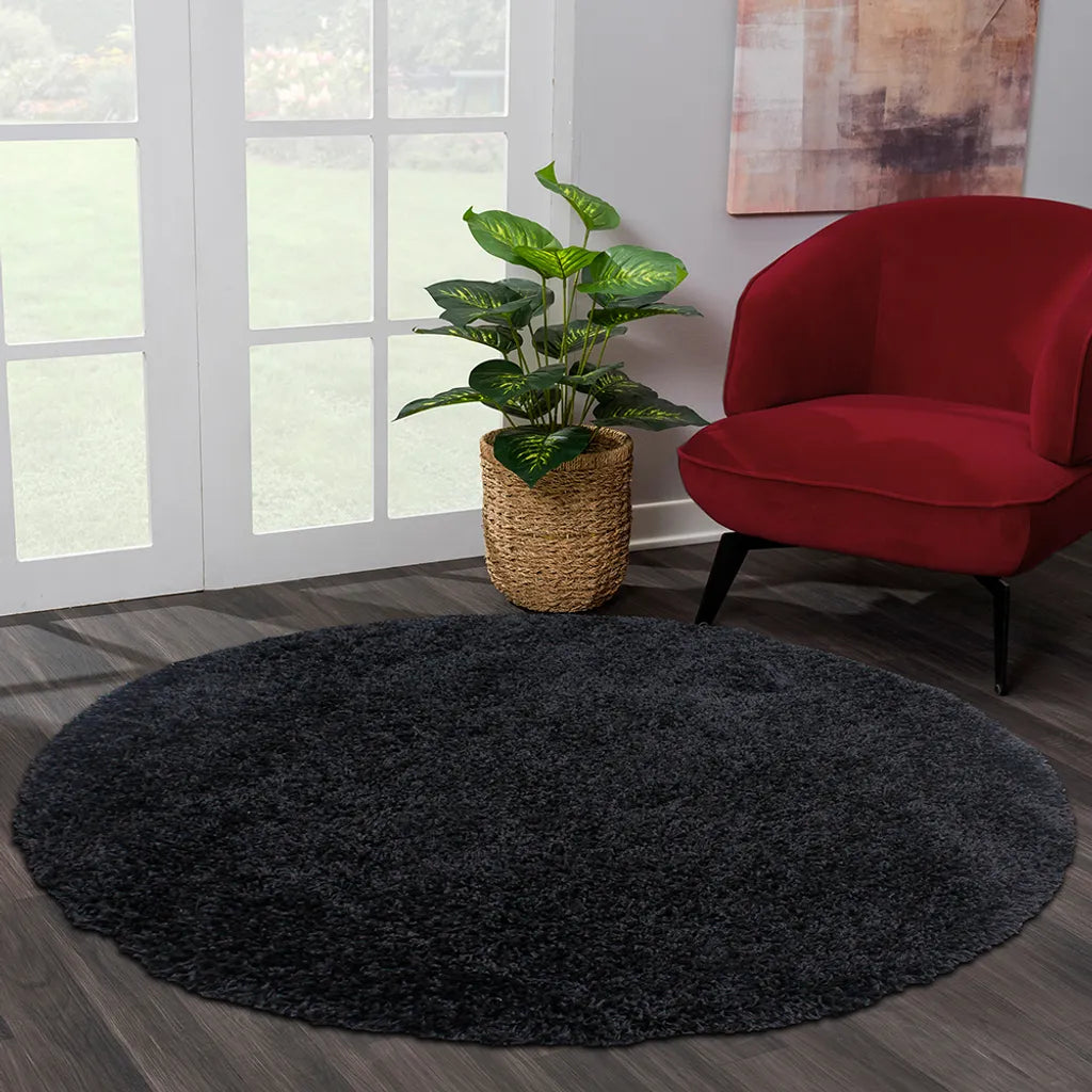  Merinos Shaggy Plus Black Hochflor Rund, Größe:120 X 120 Cm