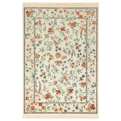  Orientalischer Samt-Teppich Fransen Oriental Flowers Creme, Größe:135x195 Cm