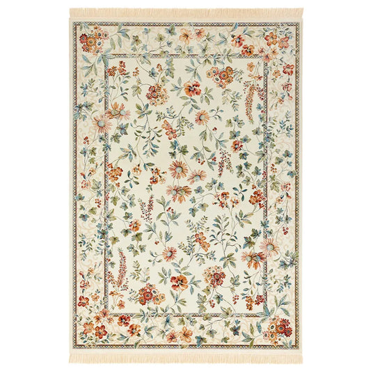  Orientalischer Samt-Teppich Fransen Oriental Flowers Creme, Größe:135x195 Cm