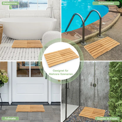 COSTWAY Faltbare Badematte Bambus Rutschfeste Duschmatte Tragbar Bodenmatte Für Badezimmer Spa Schwimmen & Pool 59,5x34,5cm