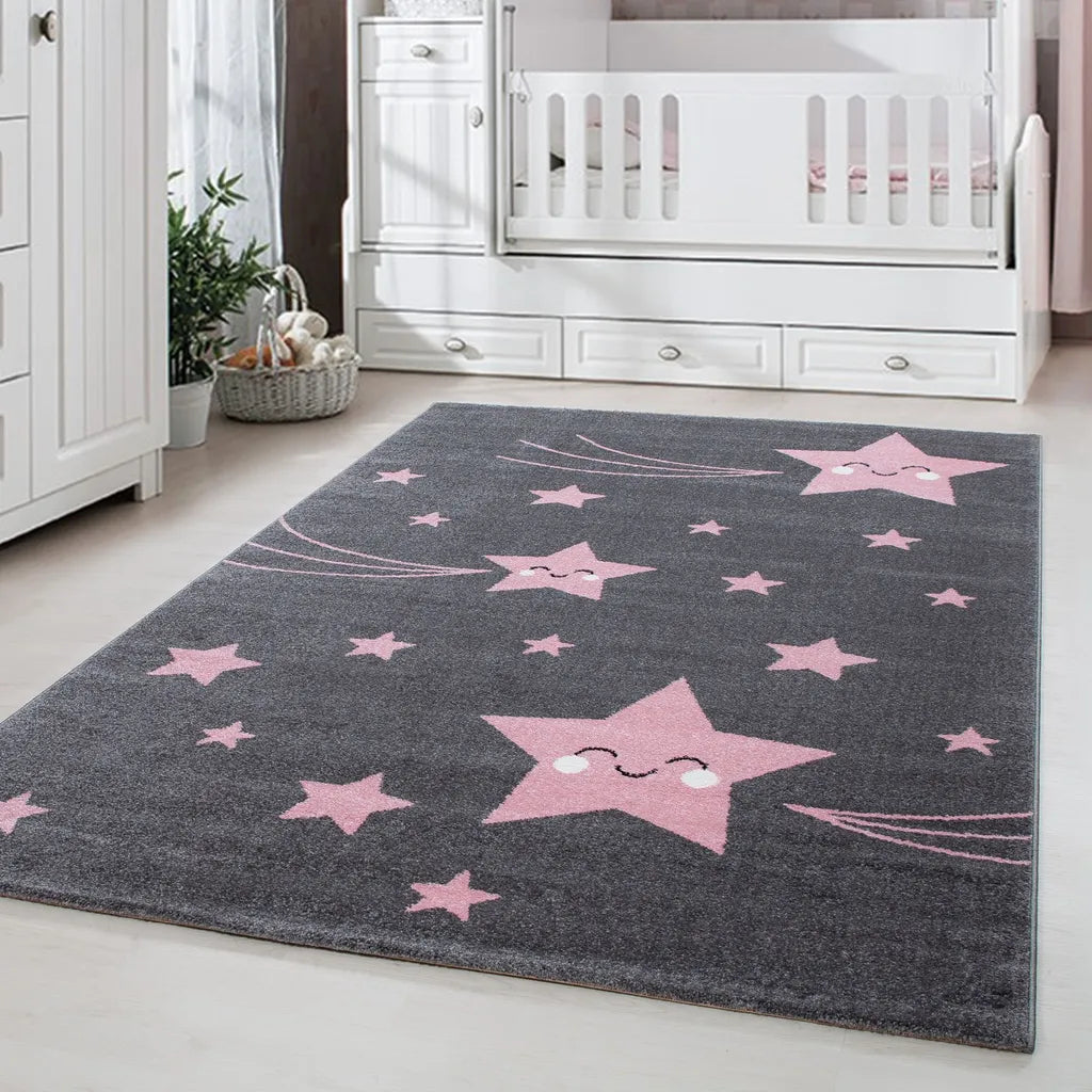  Kinderzimmerteppich,Sternschnuppe,kurzflor Kinderteppich,mädchen,Farbe:Pink, Farbe:PINK, Grösse:120 Cm X 120 Cm Rund