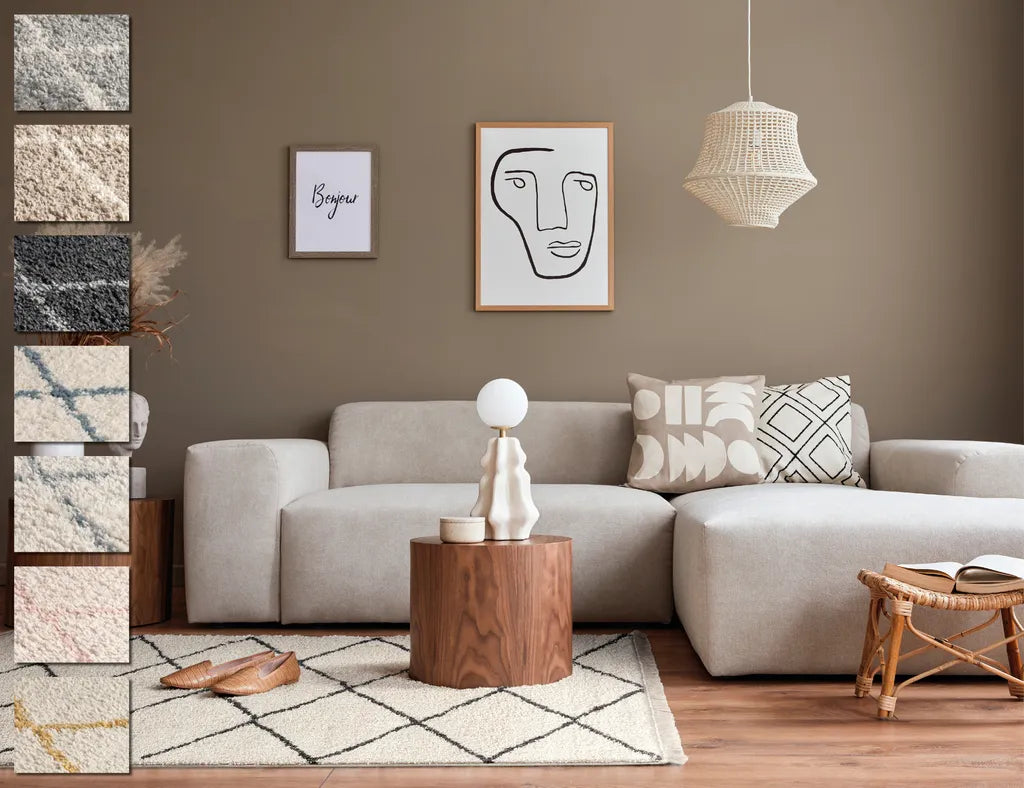  Wohnzimmer Shaggy Teppich Diamantmuster Super Soft Moderner Hochflor Teppich Weiss Grau, Grösse: 155x230cm