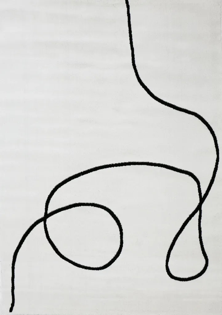  Moderner One-Line Wohnzimmer Teppich In Creme/Schwarz Kunstdesign Kurzflor, Maße:160x230 Cm