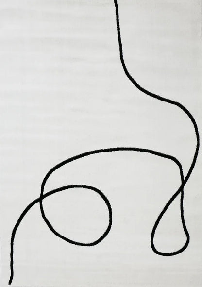  Moderner One-Line Wohnzimmer Teppich In Creme/Schwarz Kunstdesign Kurzflor, Maße:160x230 Cm