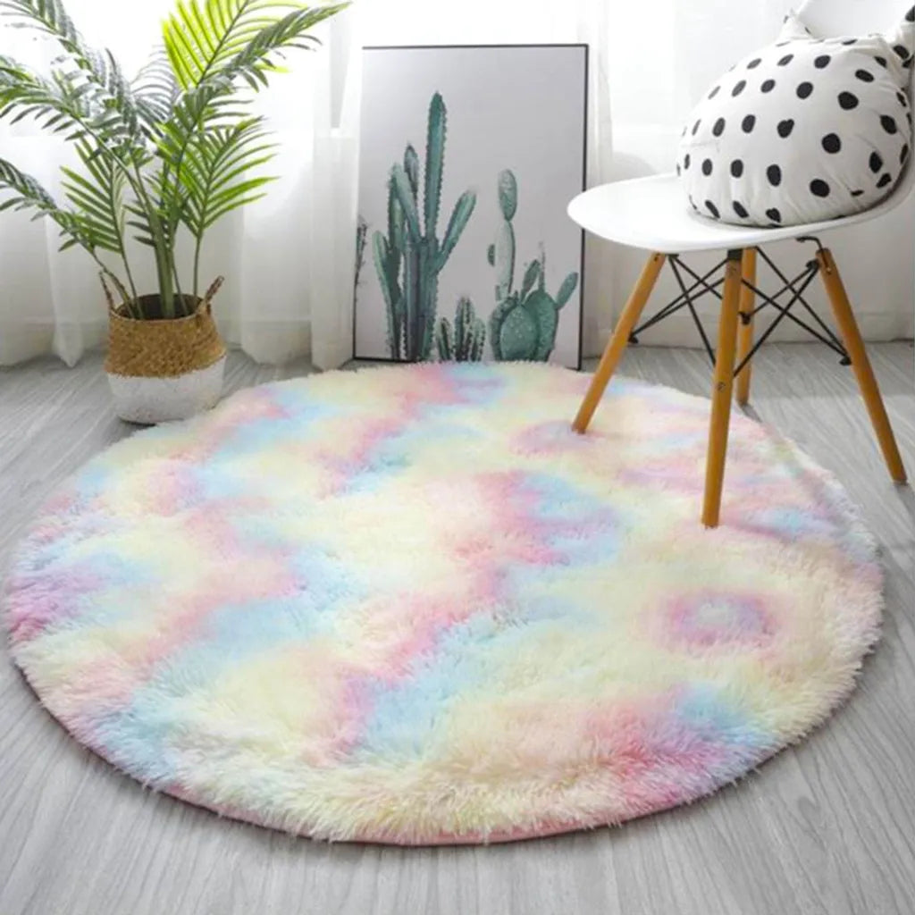  Weiche Flauschige Teppiche Runder Plüsch Regenbogen Farbverlauf Bodenmatte Hängender Korb Matte Teppich 100CM
