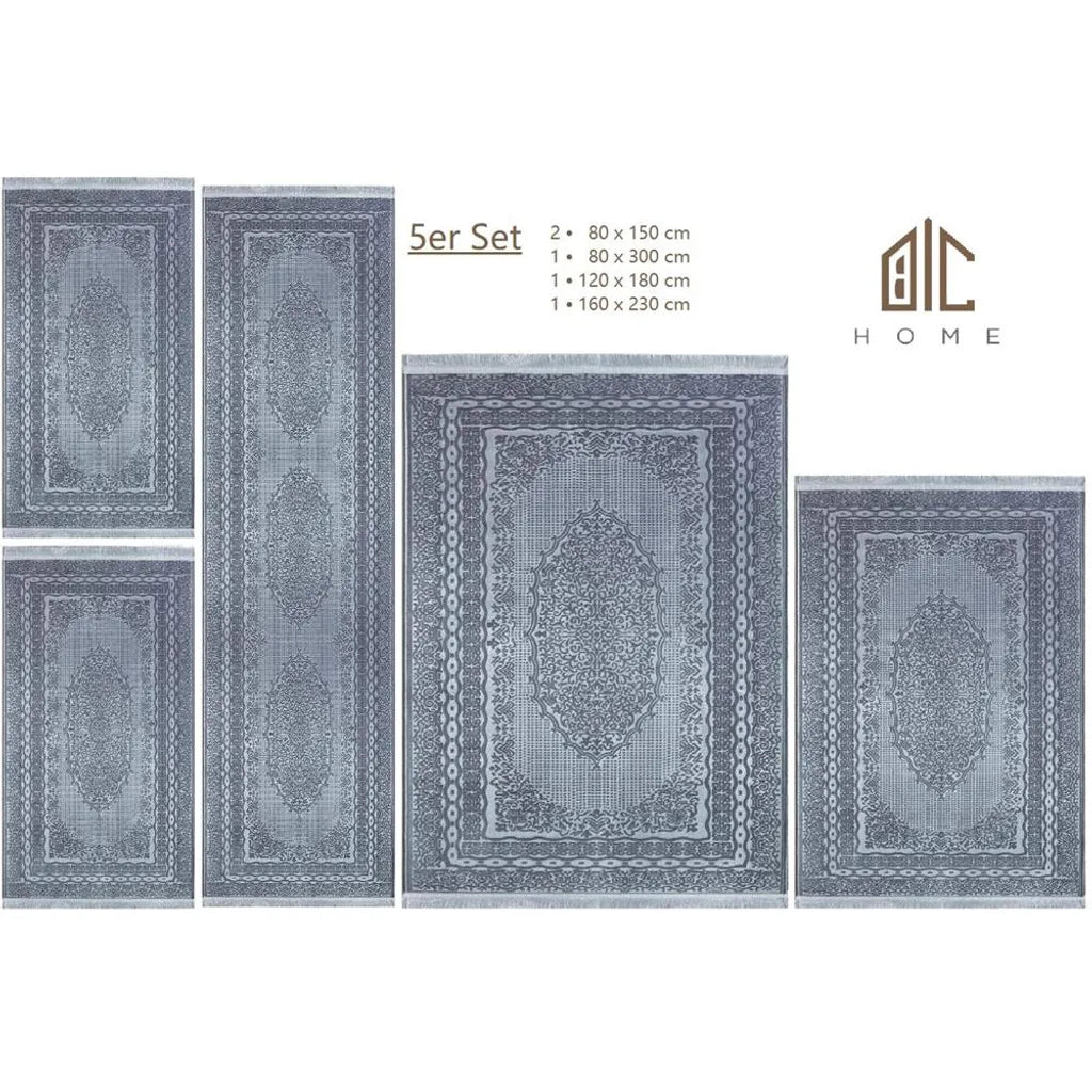  Seidenteppich Kaskaden-Design 5er Set Hellgrau Dunkle Schattierung