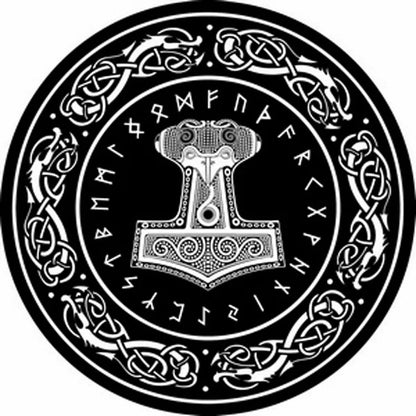  Thors Hammer Teppich ø 90cm Rundteppich XL Thor Valhalla Fussmatte Wikinger Walhalla Runen Logo Fußmatte Schmutzmatte Türabstreifer Türmatte Odin Fußabstreifer Doormat