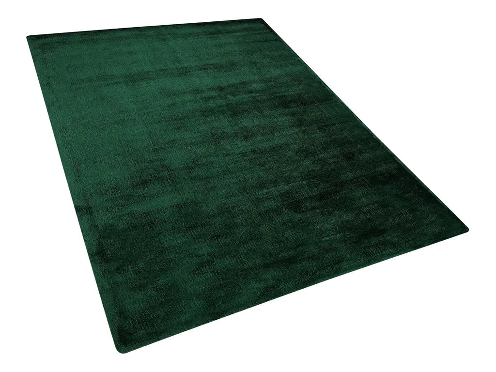  Teppich Dunkelgrün Viskose 140x200 Cm Kurzflor Rechteckig Mit Baumwoll-Unterseite Skandinavischer Stil