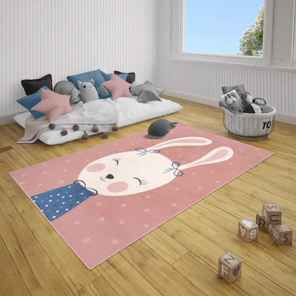  Kinderteppich Kurzflor Bunny Polly Hase Rosa, Größe:80x150 Cm