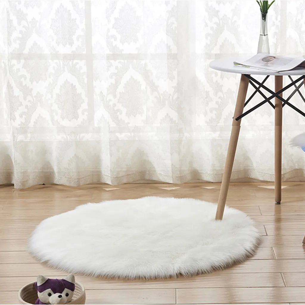Ddp 90CM Rund Flauschig Teppich Zottelteppich Shaggy Teppiche Wohnzimmerteppich Für Wohnzimmer Schlafzimmer, Weiß