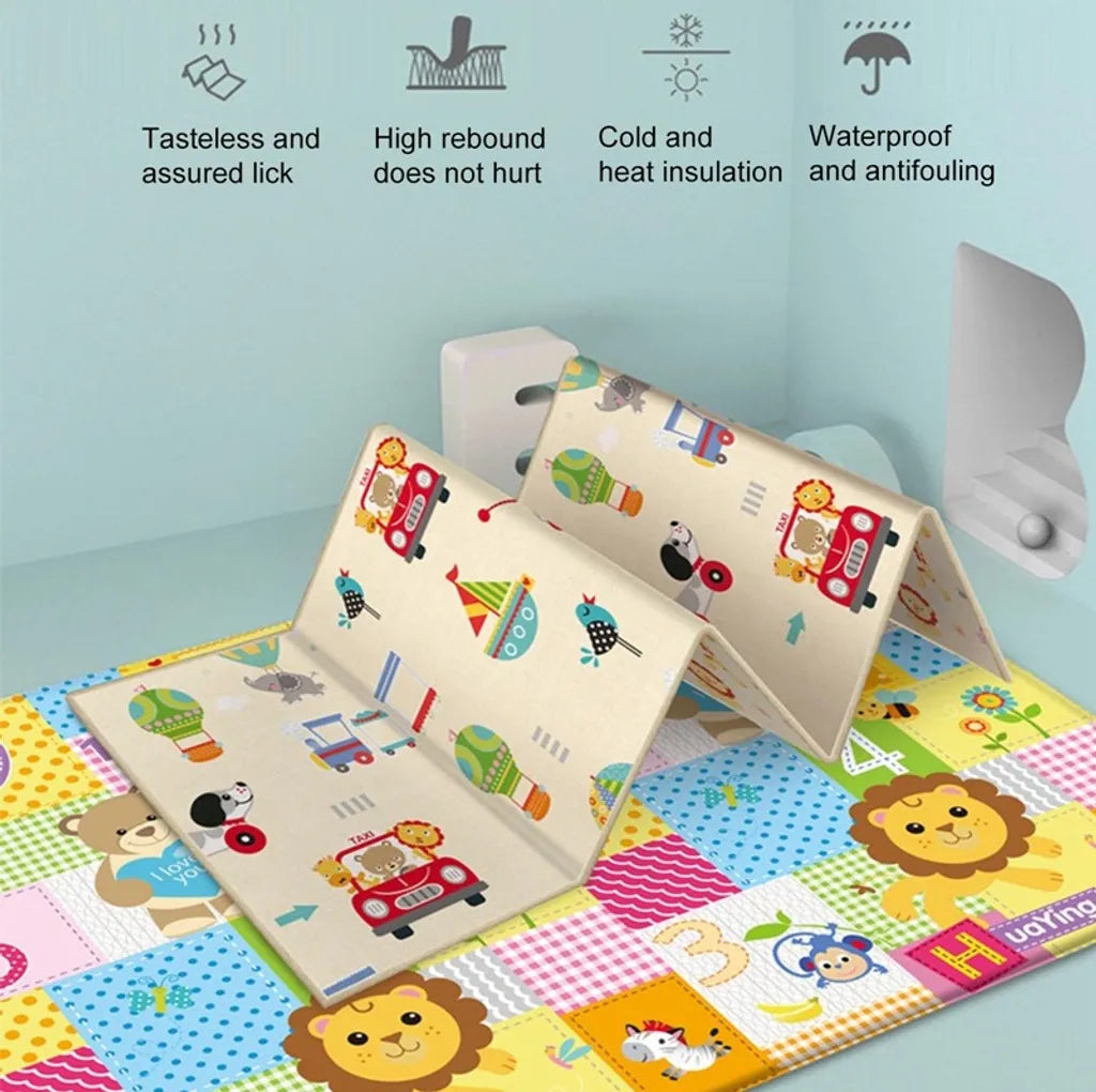  Krabbelmatte Spielmatte Faltbar Doppelseitig Spielunterlage Spielteppich Baby Matte Tragbar Wasserdicht Bunt 180x100cm (Grün)