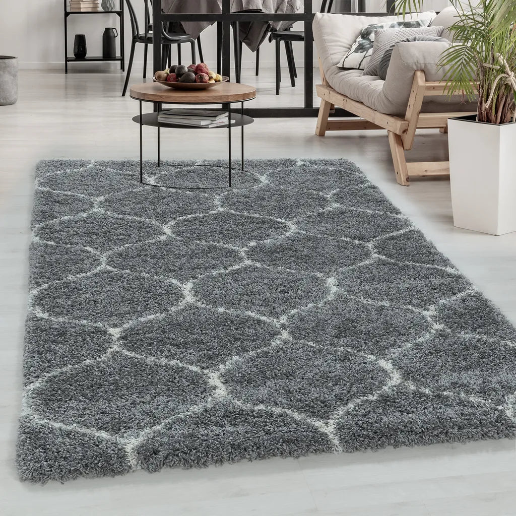  Wohnzimmerteppich,hochflor Shaggy,designer Teppich,Kachel Muster,Farbe:Rosa, Farbe:GRAU, Grösse:240 Cm X 340 Cm
