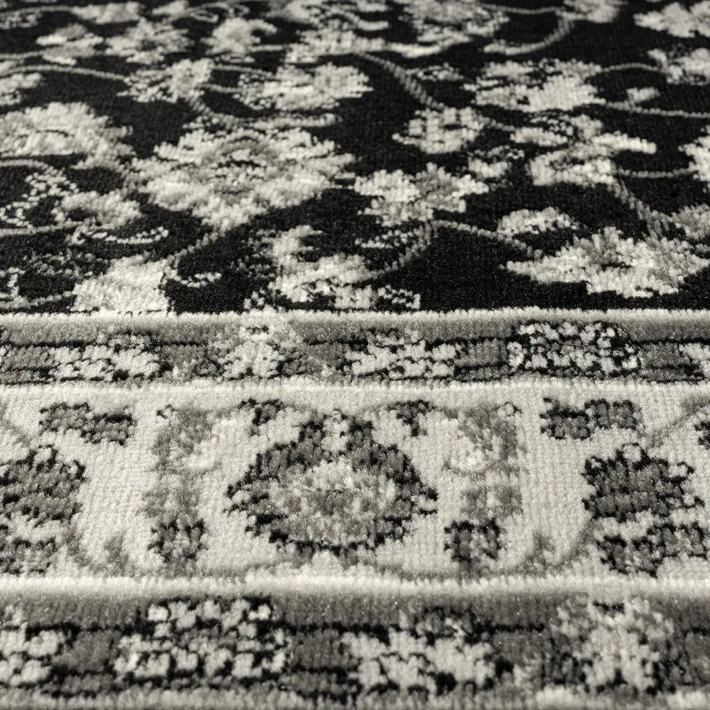  Orient Teppich Grau Schwarz Klassisch Dicht Gewebt Mit Ornament Und Blumenmotiven, Maße:Ø 160 Cm Rund