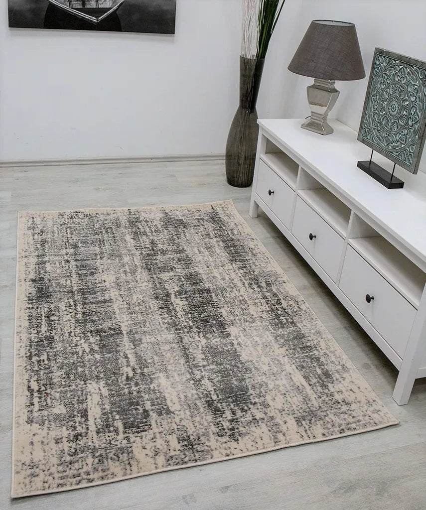  Teppich Beige Grau Creme Abstrakt Vintage Look Wohnzimmer Kurzflor Designer Teppich , Maße:200x280 Cm